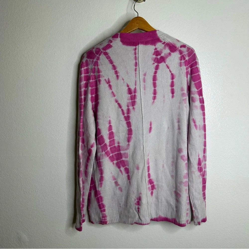 NWT Unsubscribed 100% Cashmere Pink Tie Dye Button Down Boyfriend Cardigan